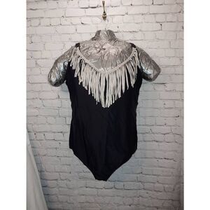 Swimsuits For All (S4A) Women's PLUS Size 24 Black Grey/Silver Fringe One Piece